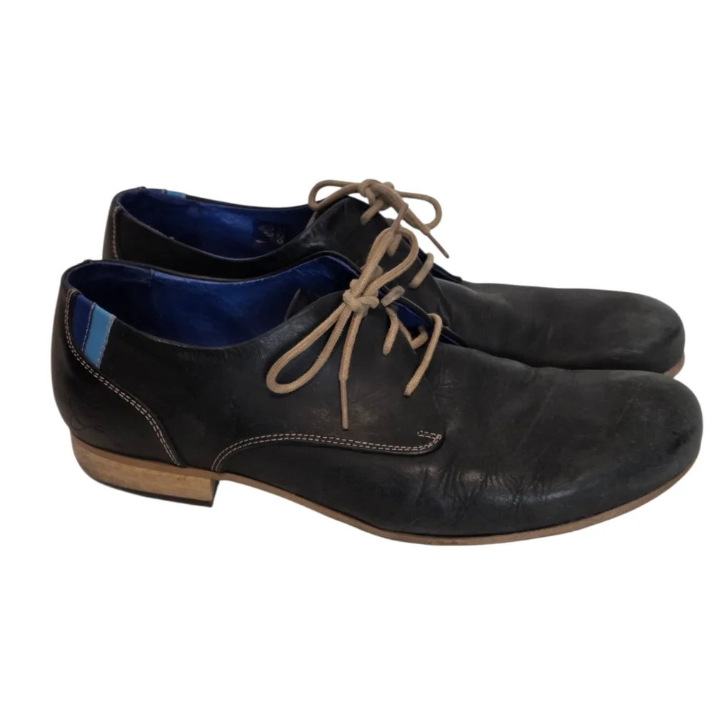 JOHN FLUEVOG RADIO CBC DERBY OXFORD BLACK LEATHER LACE UP SHOES men's US 9.5